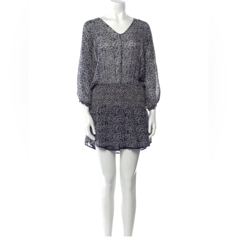 Ulla Johnson Samira Navy Blue Floral Silk Mini Dress Smocked Waist Size 4 NEW